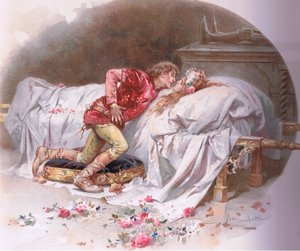 Deine Drogen wirken schnell. So sterbe ich mit einem Kuss., Illustration aus Romeo und Julia von Ludovico Marchetti