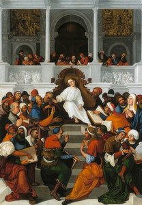 Der zwölfjährige Jesus im Tempel lehrend von Ludovico Mazzolino