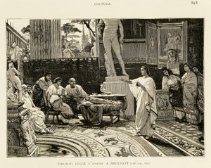 Maecenas hört Virgil beim Vorlesen der Aeneis zu, Illustration von Lodovico Pogliaghi für Frühgeschichte Roms von Francesco Bertolini, Fratelli Treves Ausgabe, Mailand