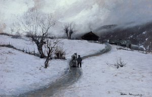Mann mit Pferd und Schlitten