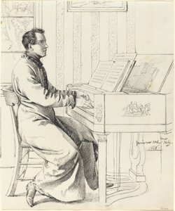 Der Schwager des Künstlers, Ludwig Hassenpflug, bereitet sich auf das Klavierspiel vor