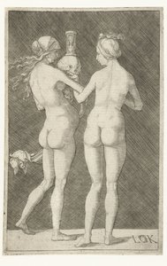 Zwei nackte Frauen mit Schädel und Sanduhr von Ludwig Krug