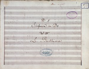 Erste Seite der Partitur für Symphonie Nr. 1 in C-Dur Opus 21, von Ludwig van Beethoven von Ludwig van Beethoven
