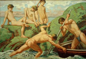 Nackte Schiffer und Knaben am grünen Gestade von Ludwig von Hofmann