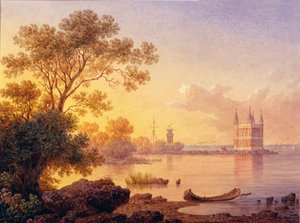 Blick auf den Rosapavillon (Ozerki) in Peterhof (Sankt Petersburg)