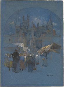Ein Marktplatz vor einer Kathedrale von Luigi Aloys François Joseph Loir