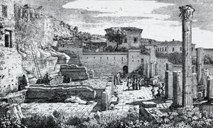 Ruinen des Tempels von Vespasian in Brescia, Gravur von Louis Basiletti, Italien von Luigi Basiletti