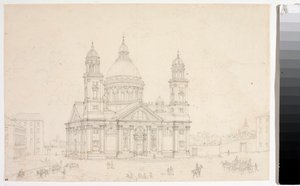 Ansicht der Basilika Santa Maria Assunta di Carignano in Genua (Zeichnung)