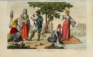 Russische Bauern. Illustration aus Il costume antico e moderno o storia del governo… von Giulio Ferrario, 1831 von Luigi Giarrè