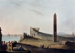 Die Obelisken von Alexandria, bekannt als Kleopatras Nadeln, Gravur, von Luigi Mayer, aus Ansichten von Ägypten, Palästina und anderen Teilen des Osmanischen Reiches