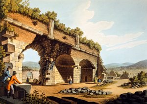 Türkei, Ephesus, Europäische Besucher am Tempel der Diana, von Luigi Mayer, Gravur