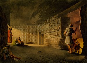 Unterirdische Kammer der Pyramide von Gizeh, Gravur, von Luigi Mayer, aus Ansichten von Ägypten, Palästina und anderen Teilen des Osmanischen Reiches