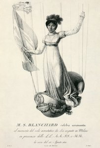 Porträt der französischen Ballonfahrerin Sophie Blanchard während ihres Fluges in Mailand, Italien, 1811 von Luigi Rados