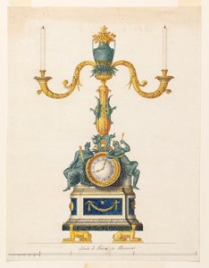 Entwurf für einen Kerzenhalter mit Uhr von Luigi Righetti