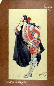 Darstellung der Figur des Figaro, „Die Hochzeit des Figaro“ von Wolfgang Amadeus Mozart, 1786. Kostüm von Luigi Sapelli Caramba (1865-1936)