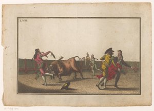 Stier wird mit Banderillas herausgefordert (Coleccion de las principales suertes de una corrida de toros)