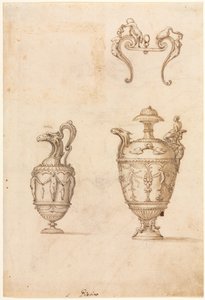 Entwurf für zwei Vasen und ein Ornament recto, Mitte 1500er von Luzio Romano