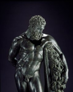 Griechische Kunst: Herakles in Ruhe. Detail. Bronzeskulptur von Lysippos von Sikyon (395-305 v. Chr.) 4. Jahrhundert v. Chr. Aus dem Heiligtum von Ercole Curino, Sulmona. Museo Nazionale Archeologico, Chieti, Italien von Lysippos (attributed to)