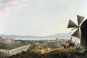 Lissabon und das Alcantara-Aquädukt, graviert von I. Clark