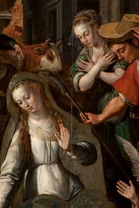 Anbetung der Könige, Triptychon, Mitteltafel (Detail) von Maarten de Vos