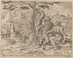 Juda gibt Tamar das Pfand, um 1566 von Maarten van Heemskerck