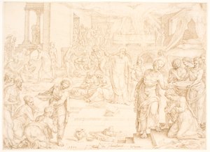 Petrus und die anderen Apostel taufen die Gemeinde in Jerusalem von Maarten van Heemskerck