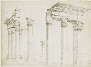 Reste des Minerva-Tempels auf dem Forum Nervae von Maarten van Heemskerck