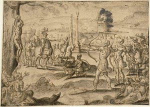 Schießen auf die Leiche des Vaters von Maerten van Heemskerck