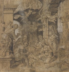 Die Anbetung der Hirten, verso: Skizzen, ca. 1532-37 von Maerten van Heemskerck
