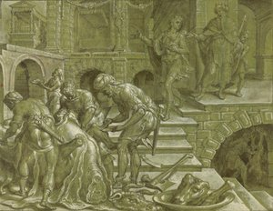 Das Gleichnis vom König, der eine Hochzeit vorbereitete von Maerten van Heemskerck