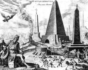 Die Pyramiden von Ägypten, Platte 1 aus Die acht Weltwunder, eng. Philips Galle von Maerten van Heemskerck