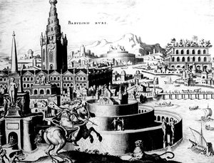 Die Mauern von Babylon, Tafel 7 aus Die Acht Weltwunder, graviert von Philips Galle von Maerten van Heemskerck