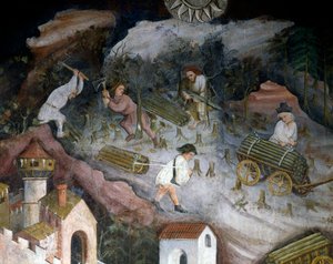 Holzernte, Detail aus dem Monat Dezember, Zyklus der Monate