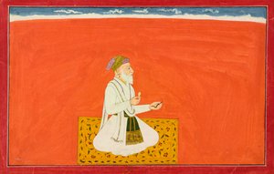 Der Weise-Arzt Dhanvantari, Blatt aus der „Sechsten“ Bhagavata Purana-Serie, auch bekannt als die „kleine“ Guler-Basohli-Serie