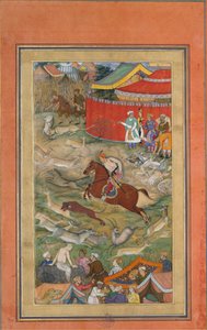 Hamid Bhakari wird von Akbar bestraft, Folio aus einem Akbarnama