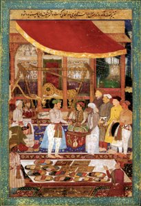 Kaiser Jahangir wiegt Prinz Khurram in Gold, ca. 1610-1615 (Miniatur)