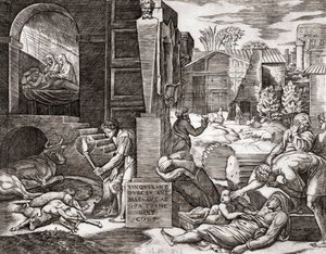 Die Pest (Gravur) von Marcantonio (after) Raimondi