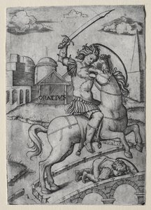 Horatius Cocles verteidigt die Sublicianische Brücke von Marcantonio Raimondi