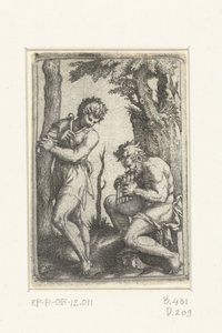 Junger Hirte mit Schalmei und alter Hirte mit Panflöte