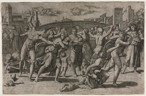 Massaker der Unschuldigen ohne den Tannenbaum von Marcantonio Raimondi