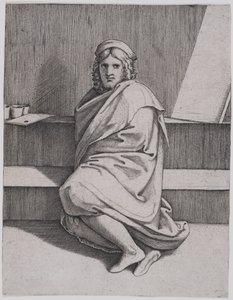 Porträt des sitzenden Raffael von Marcantonio Raimondi