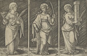 Heilige Barbara links, Heilige Katharina Mitte, Heilige Lucia rechts, ca. 1500-1527