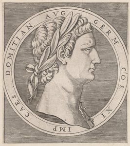 Speculum Romanae Magnificentiae: Domitian, aus Die zwölf Cäsaren, ca. 1500-1534 von Marcantonio Raimondi