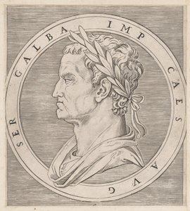 Speculum Romanae Magnificentiae: Galba, aus Die zwölf Cäsaren, ca. 1500-1534 von Marcantonio Raimondi