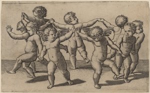 Tanz der Liebesgötter von Marcantonio Raimondi after Raphael