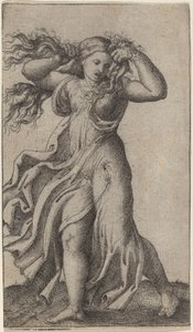 Frau zieht sich die Haare von Marcantonio Raimondi possibly after Francesco Francia