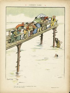 Illustration von Marcel Capy (1865-1941) in Le Rire, 24/08/12 - Wie macht man das? - Freizeit, Architektur Stadtplanung, Marine Marine Seaside, Schwimmen Schwimmen Schwimmen, Menge von Marcel Amable O.L. Capy
