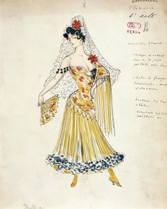 Frankreich, Paris, Kostümentwurf für Flamencotänzer für Carmen von Georges Bizet von Marcel Multzer
