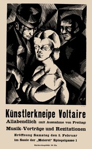 Plakat zur Eröffnung des Cabaret Voltaire am 05.02.1916 von Marcel Slodki
