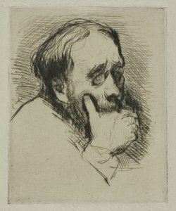 Porträt von Degas, seine Hand über dem Mund von Marcellin Gilbert Desboutin
